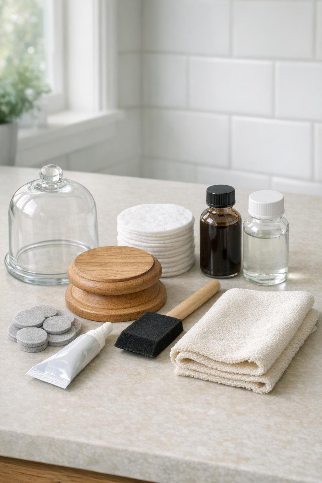 Materials for a bathroom cotton round jar laid out neatly