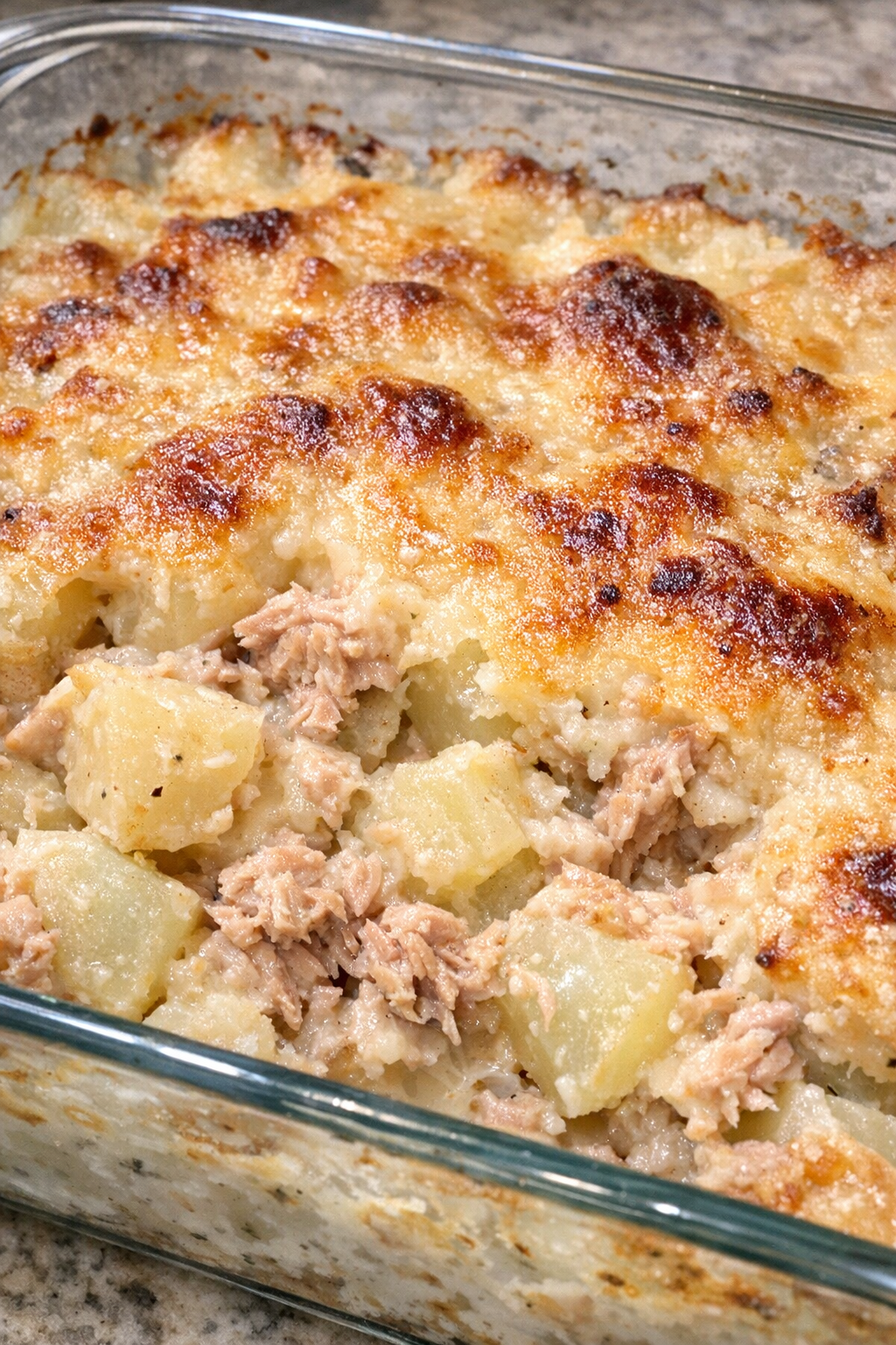 Tuna potato casserole fresh from the oven