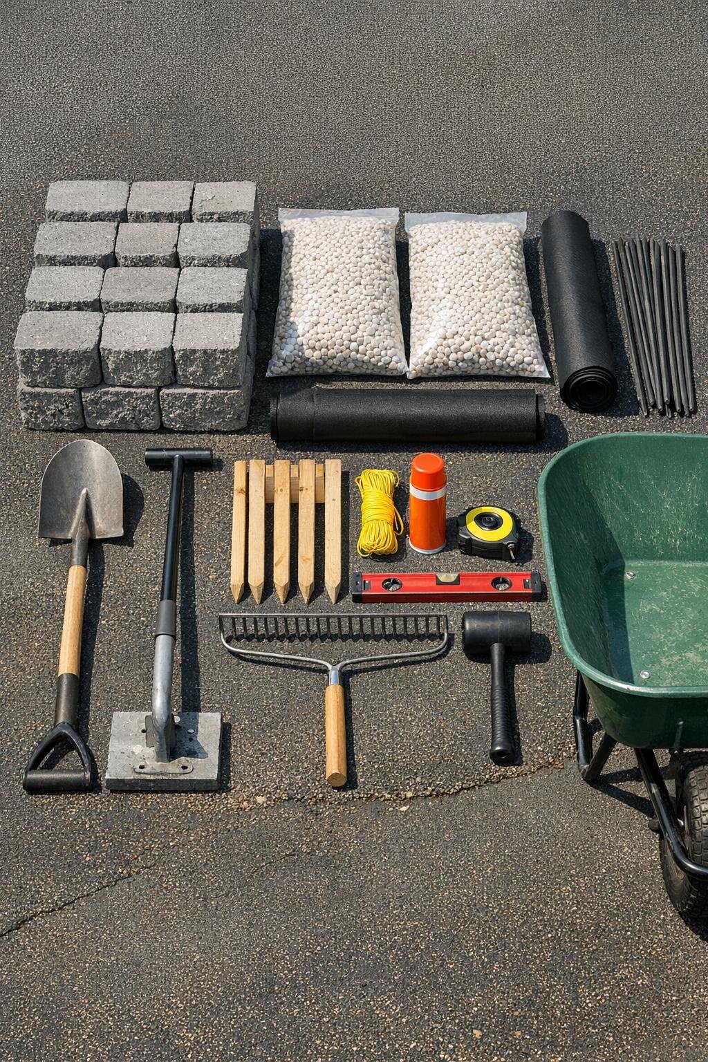 Garden border materials laid out together