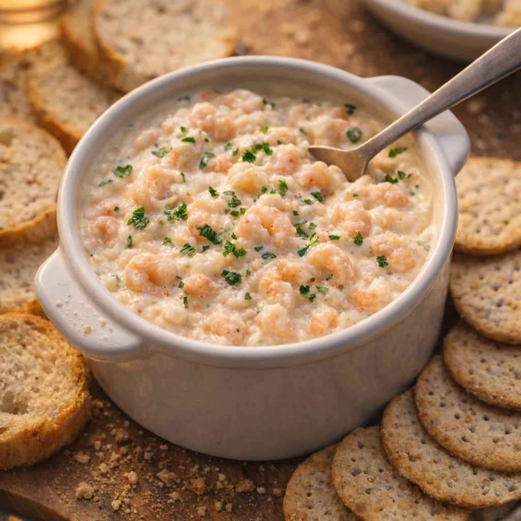 Creamy shrimp served as a dip with toasted bread