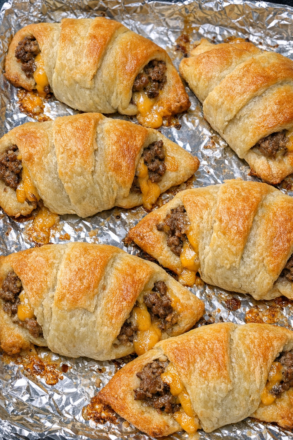 Finished beef crescent horns with melted cheddar