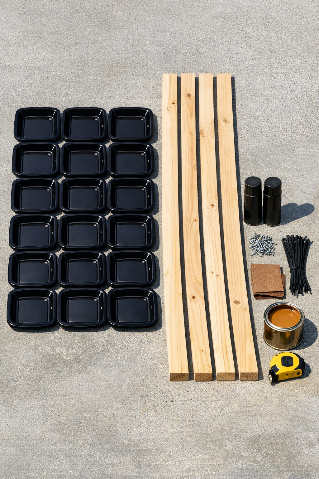 Materials for a faux wrought iron patio privacy screen laid out together