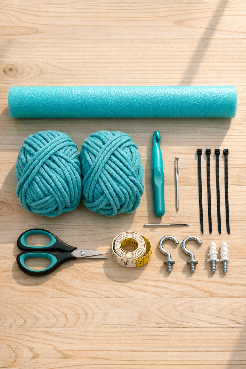 Materials for a crocheted pool noodle towel holder