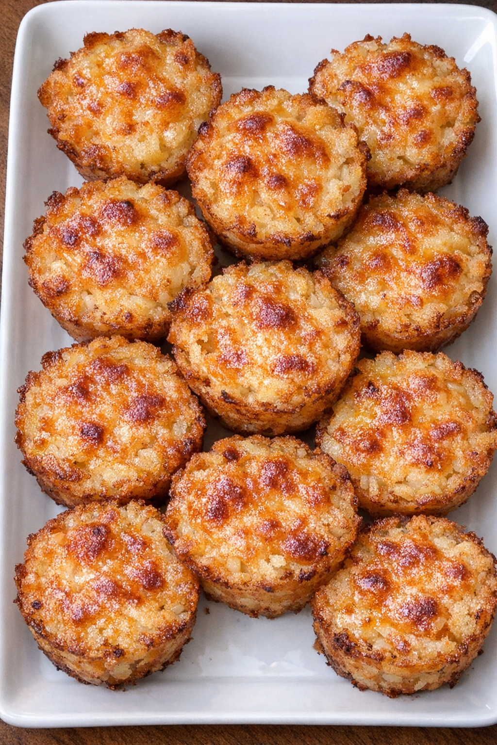 Golden brown cheesy potato crowns with melted cheese tops