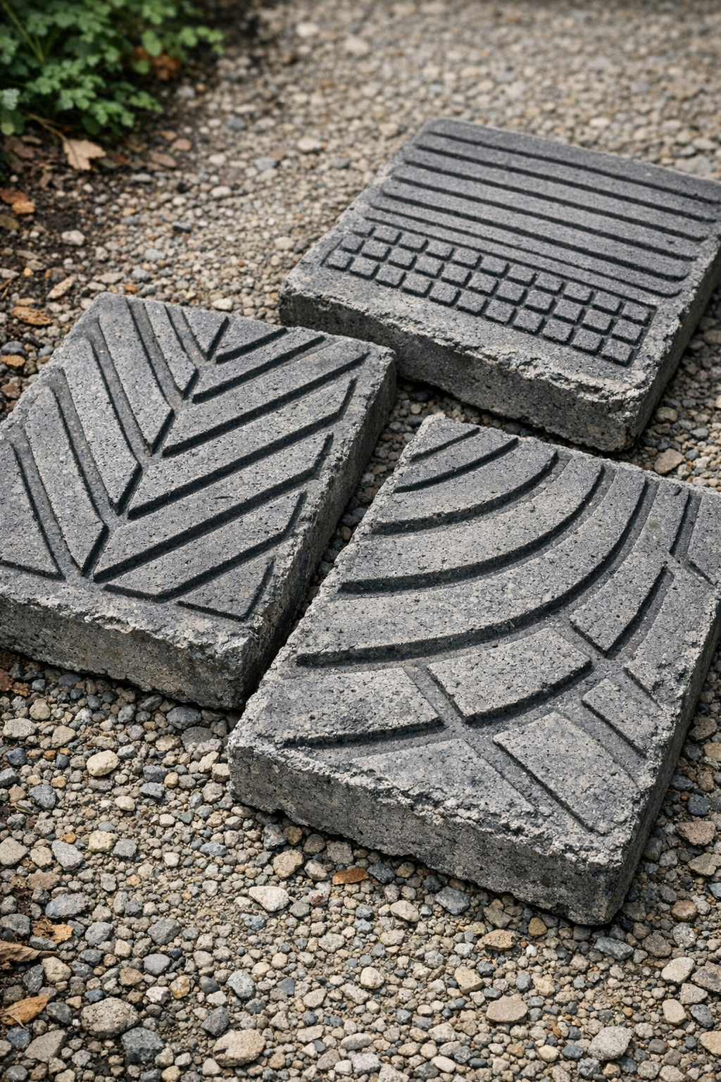 Finished set of three patterned cement slabs