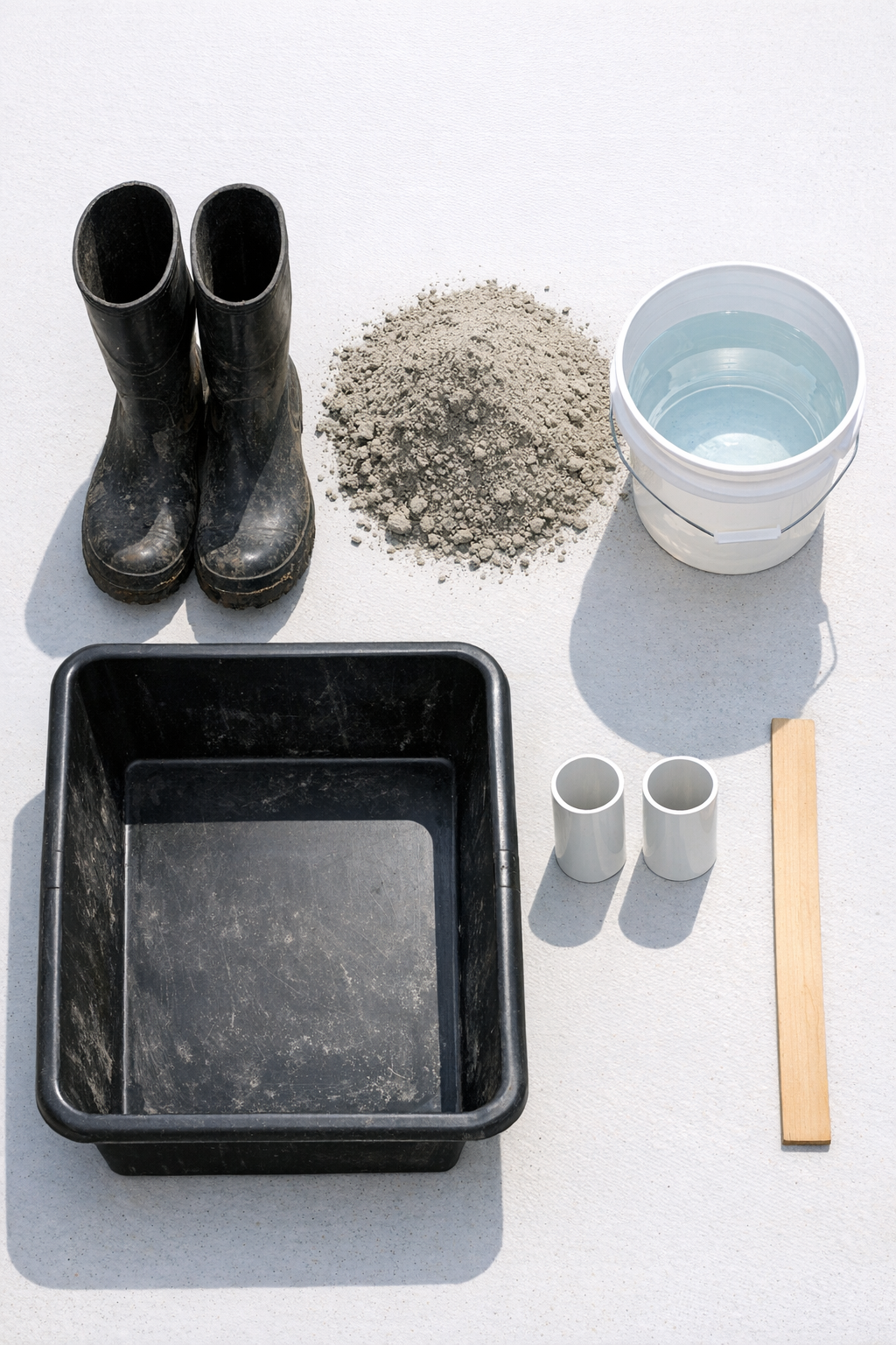 Materials for making umbrella anchors with rubber rain boots and cement