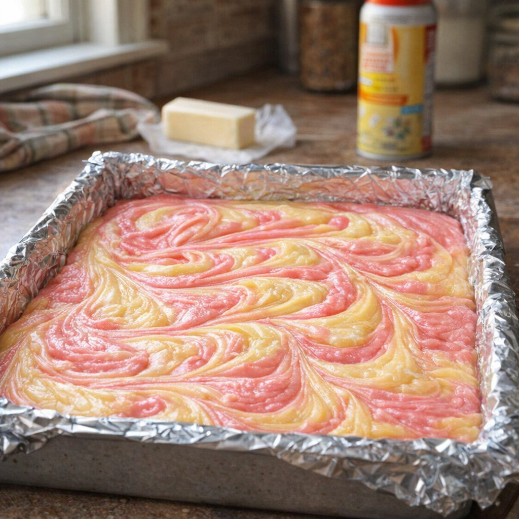 Foil-lined baking pan prepared on a farmhouse counter