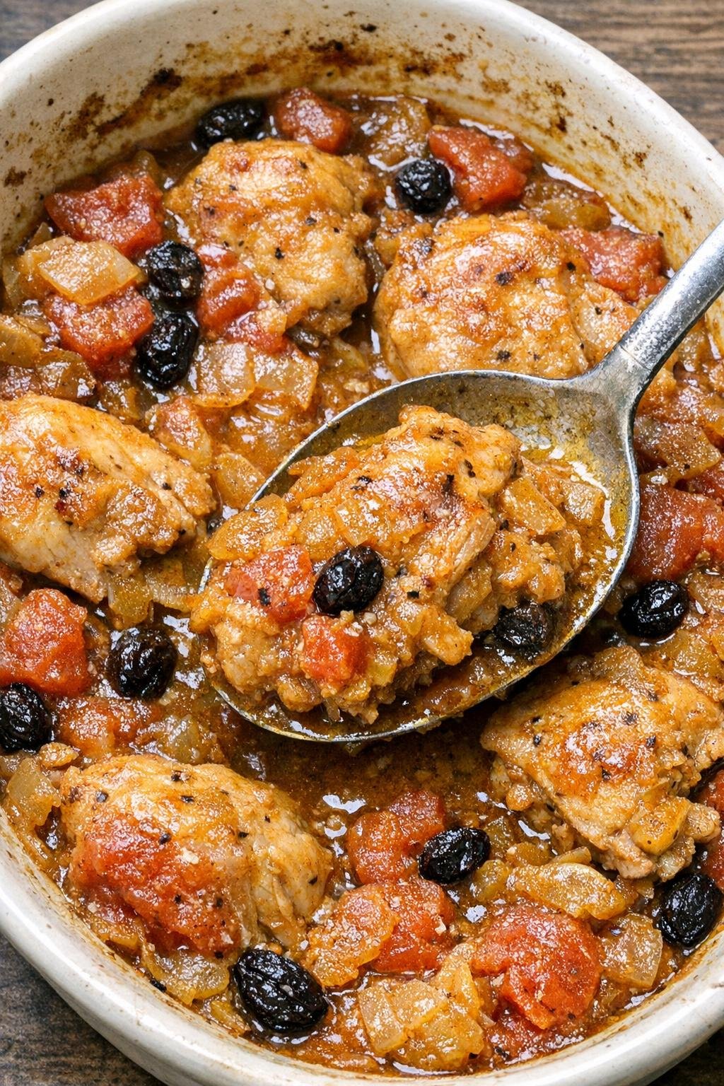 Chicken country captain in baking dish