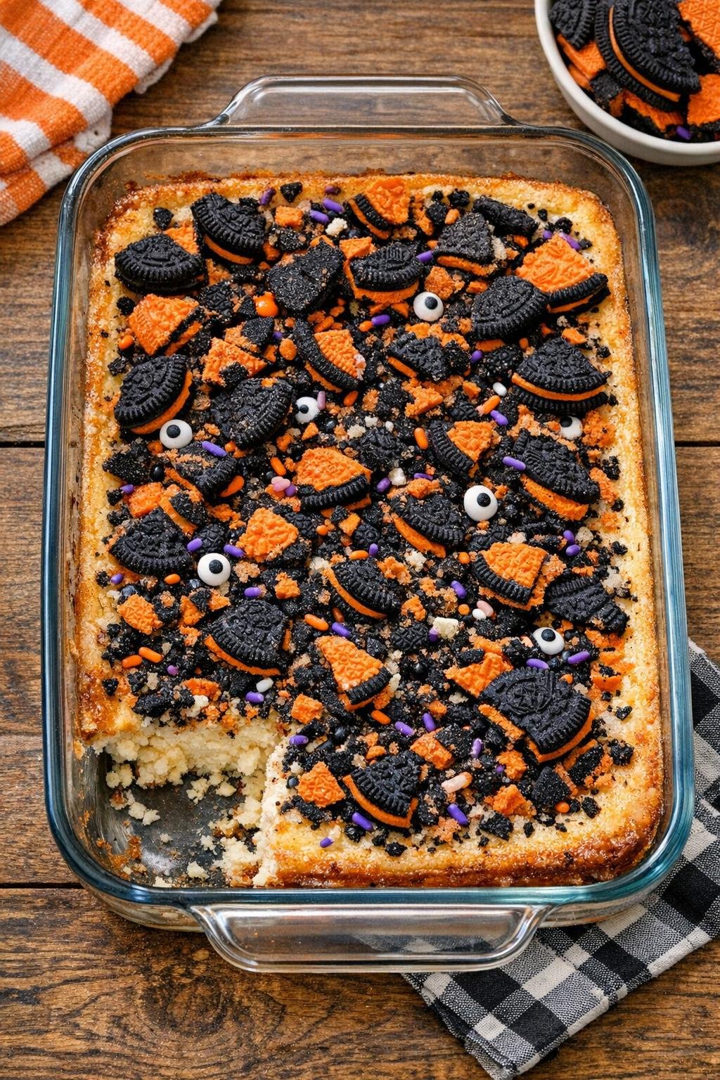 Finished baked Halloween cream cheese dessert