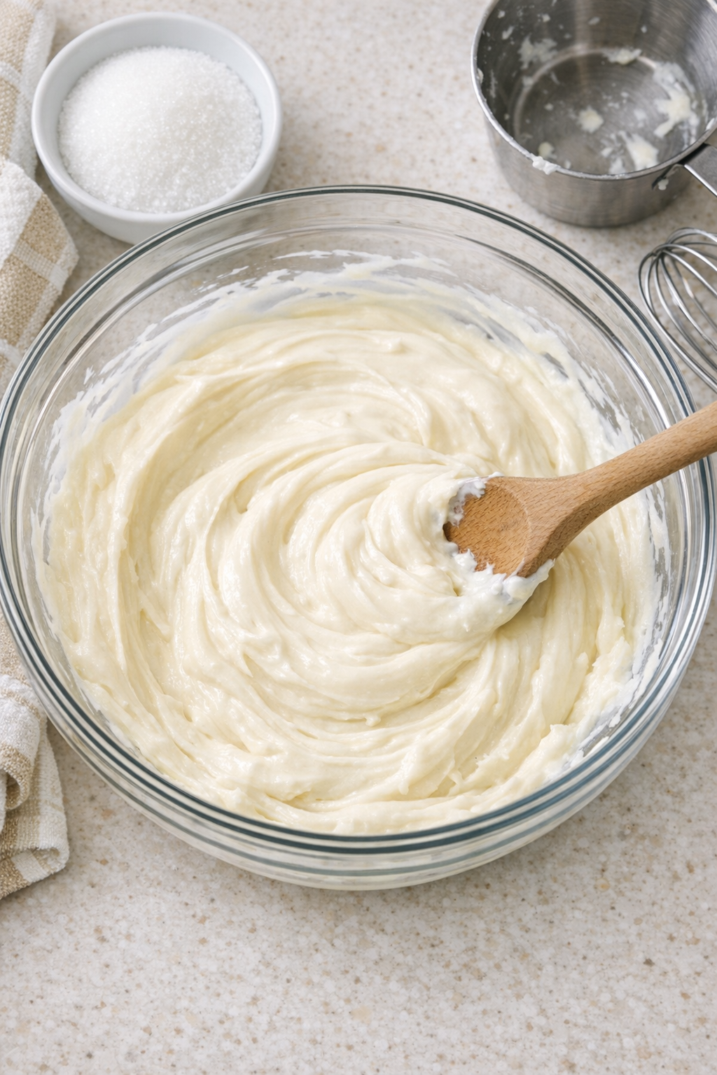 Sweet cream cheese mixture in a mixing bowl