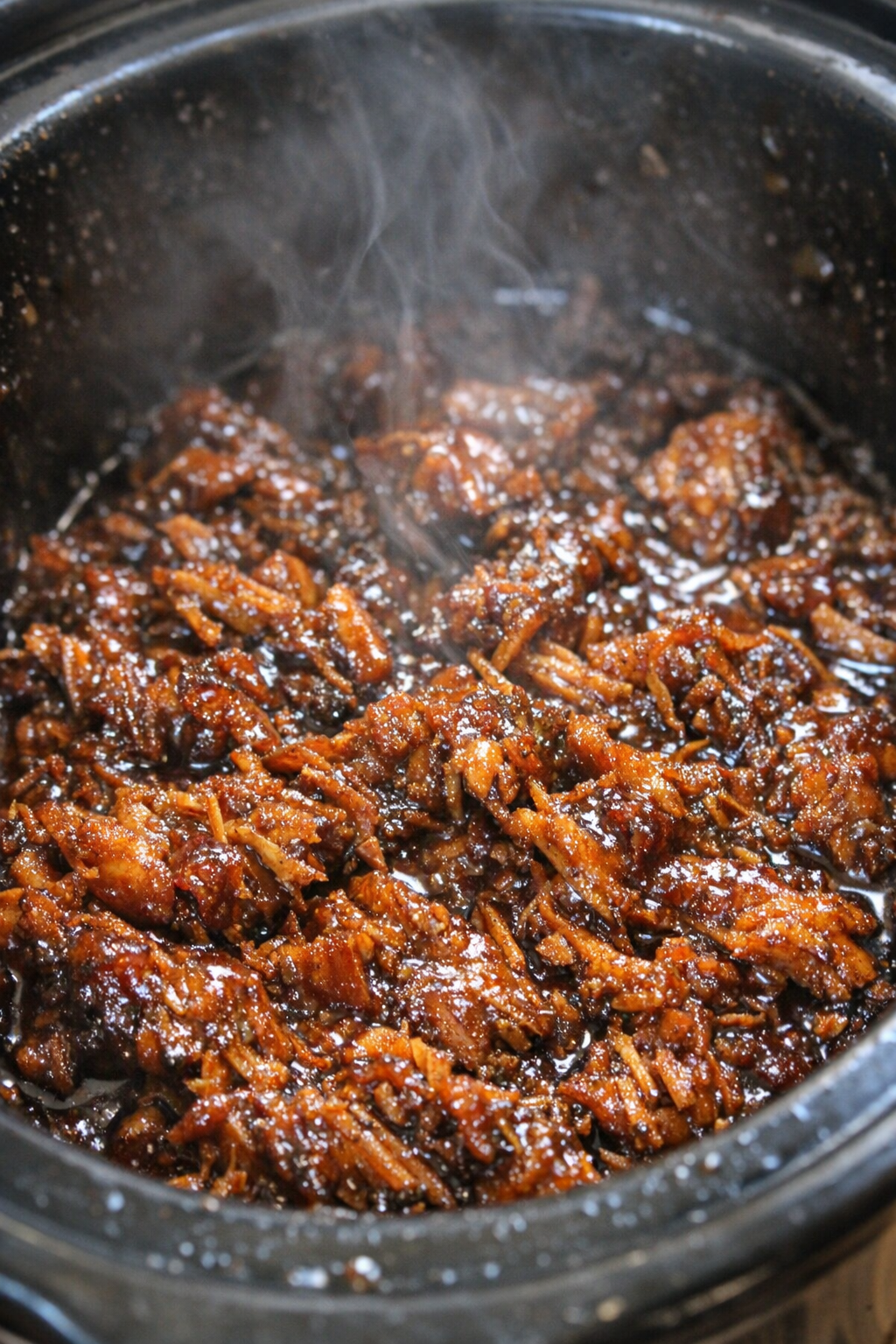 Slow cooker pork belly in dark caramelized glaze