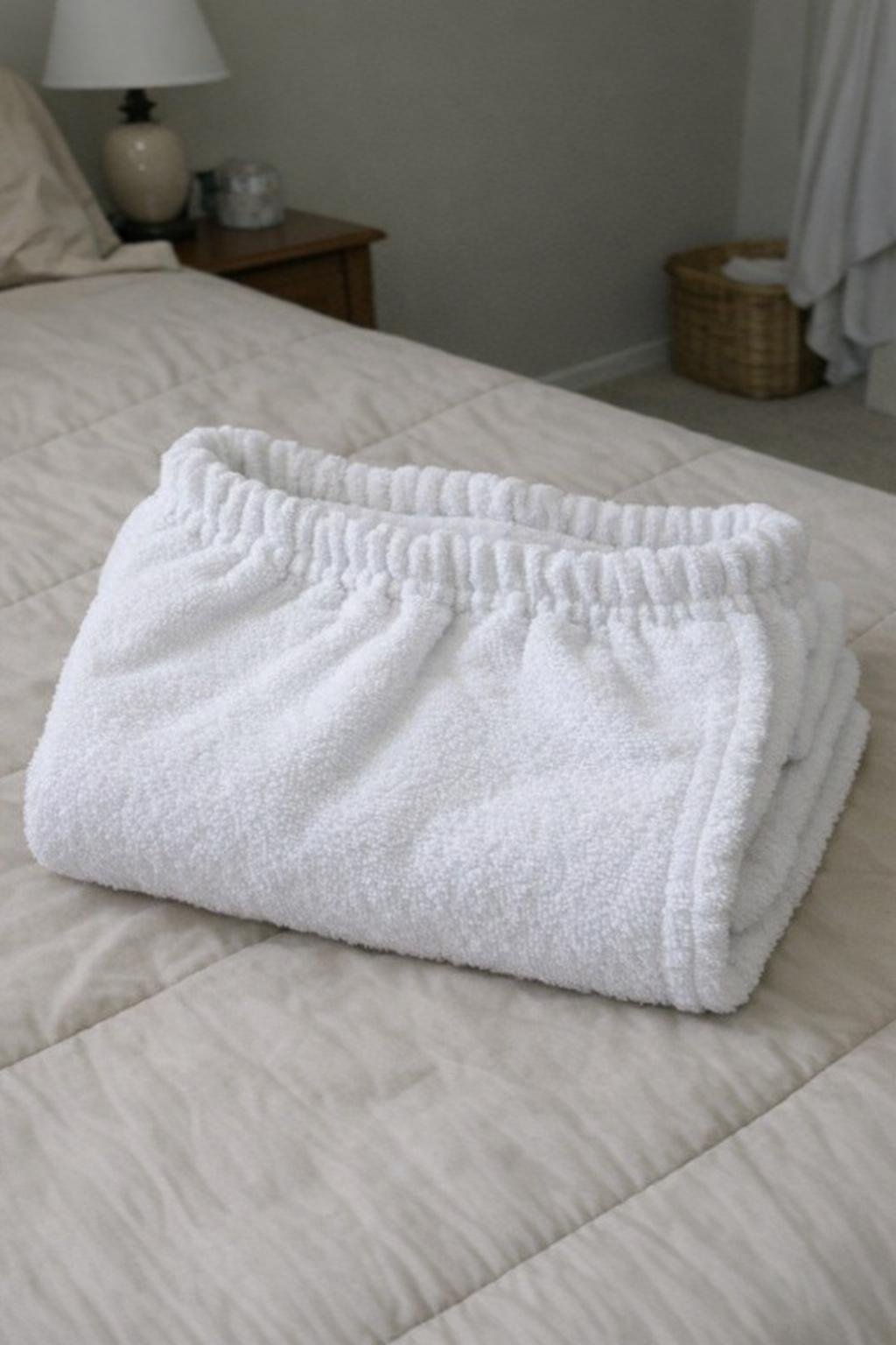 Soft spa wrap sewn from an old bath towel