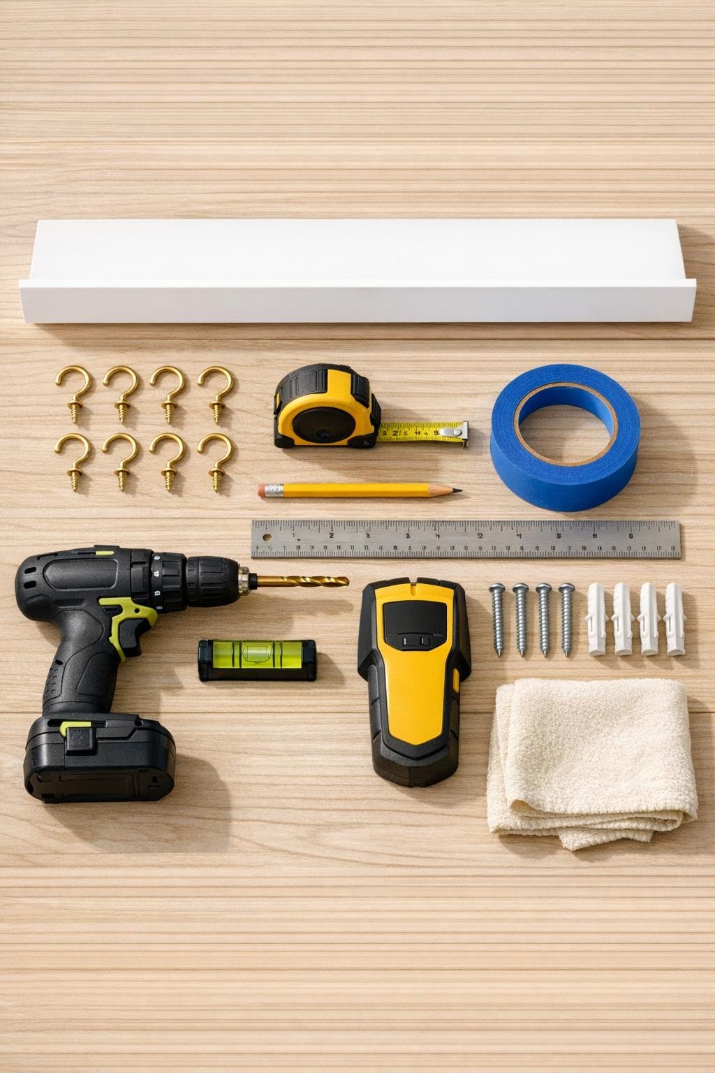 Materials for making a floating shelf jewelry holder
