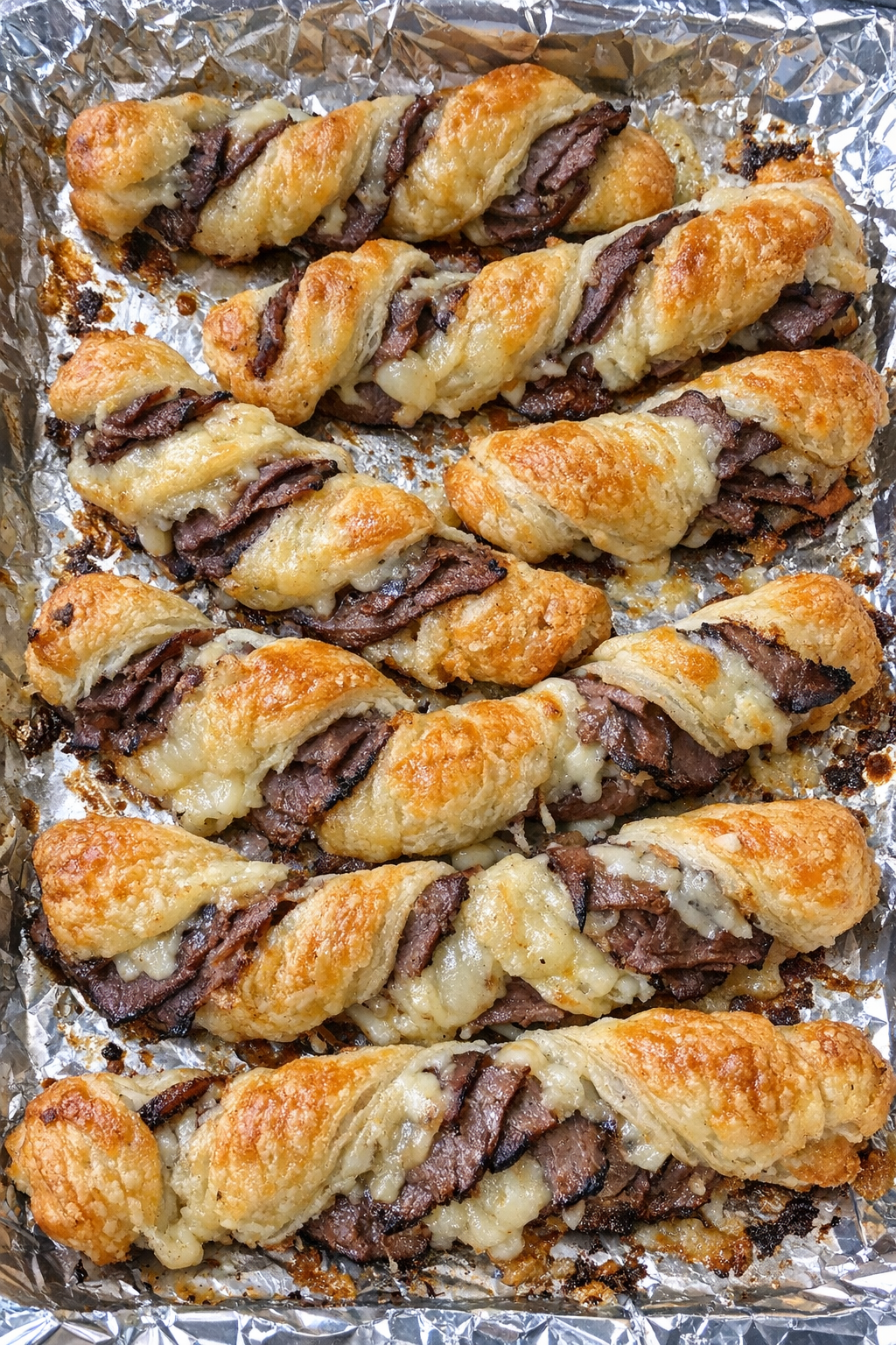 Golden beef pastry twists fresh from the oven