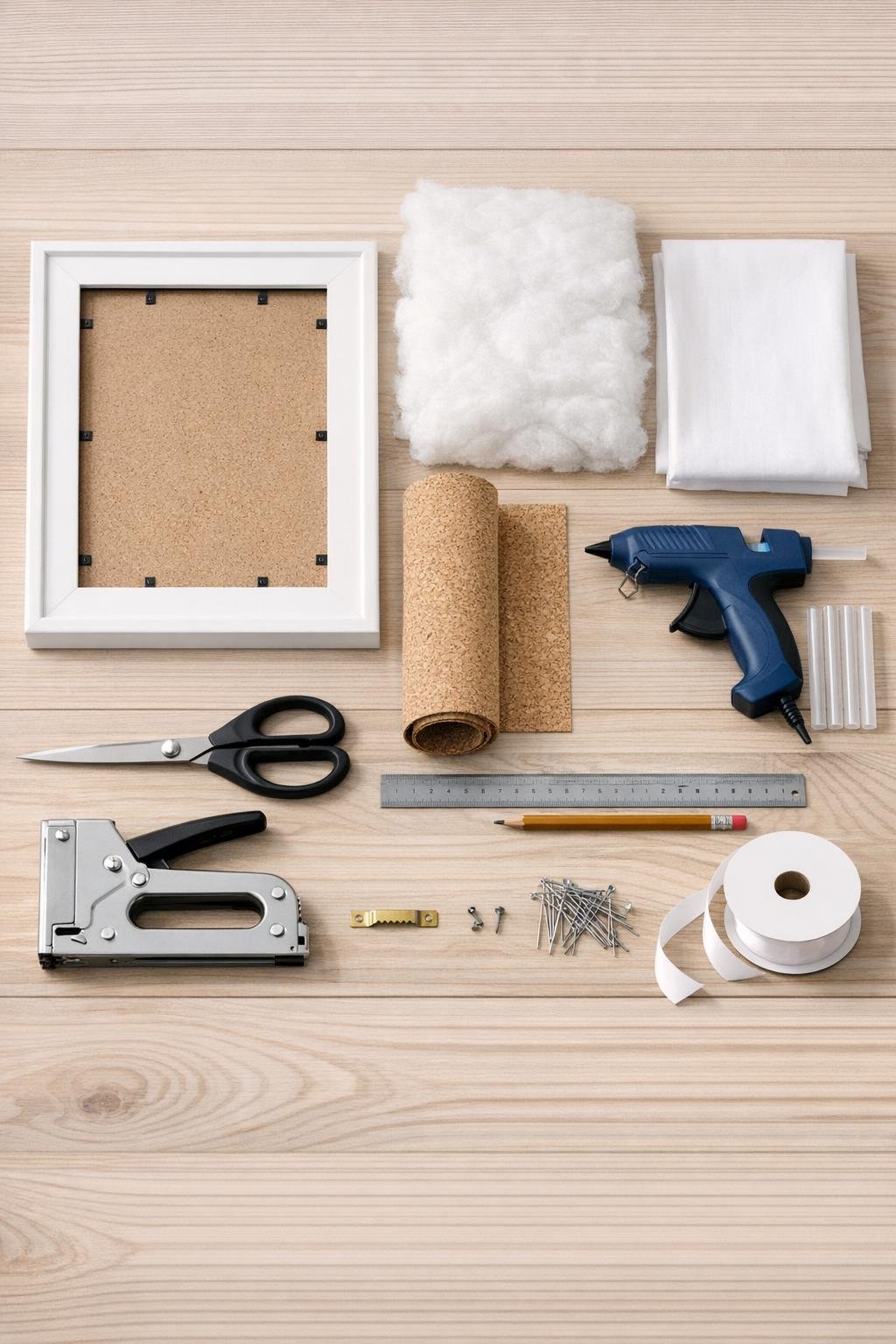 Materials for a cork-lined picture frame jewelry organizer