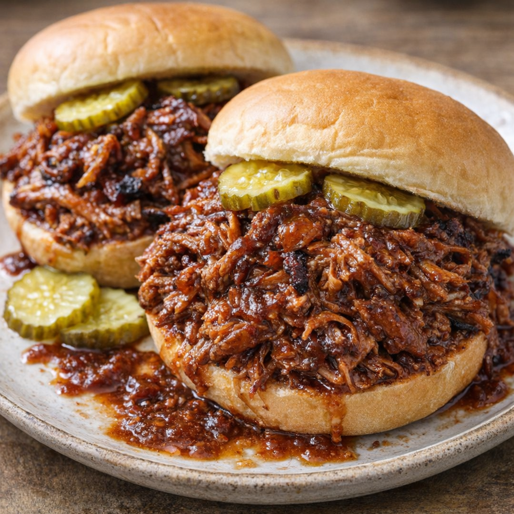 BBQ rib sandwiches made from shredded leftovers