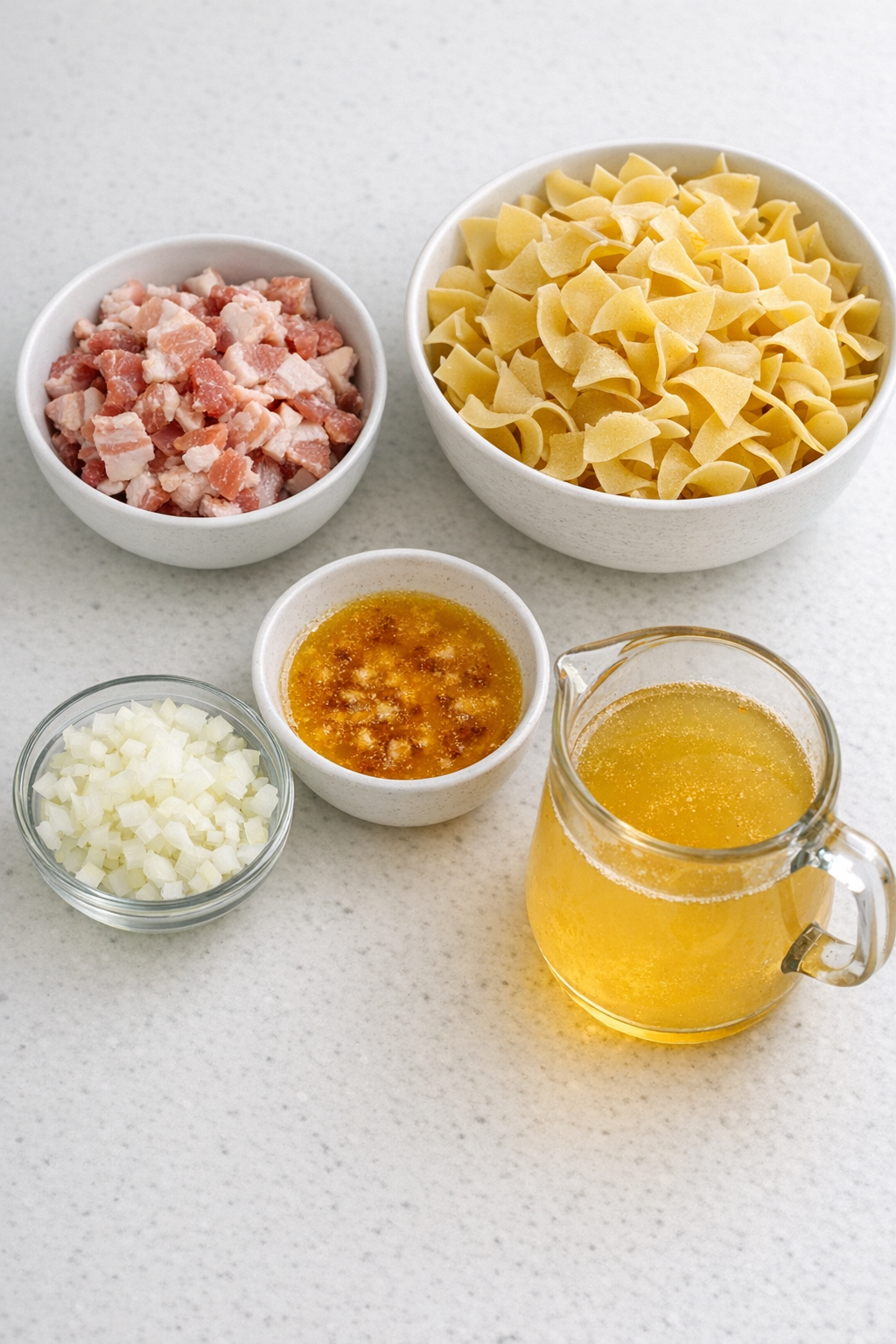 Main ingredients for bacon fat noodles