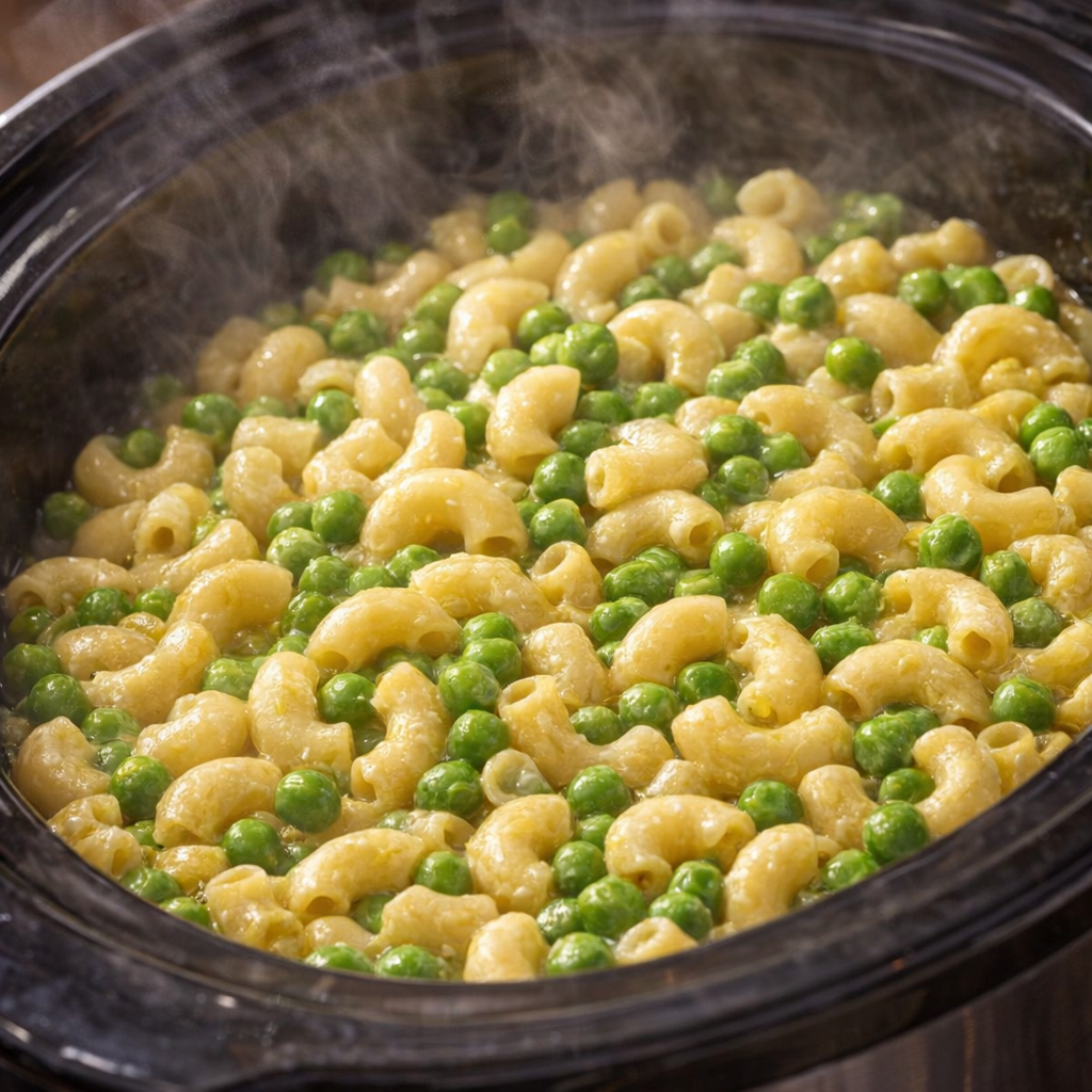 Finished sweet pea macaroni inside the slow cooker