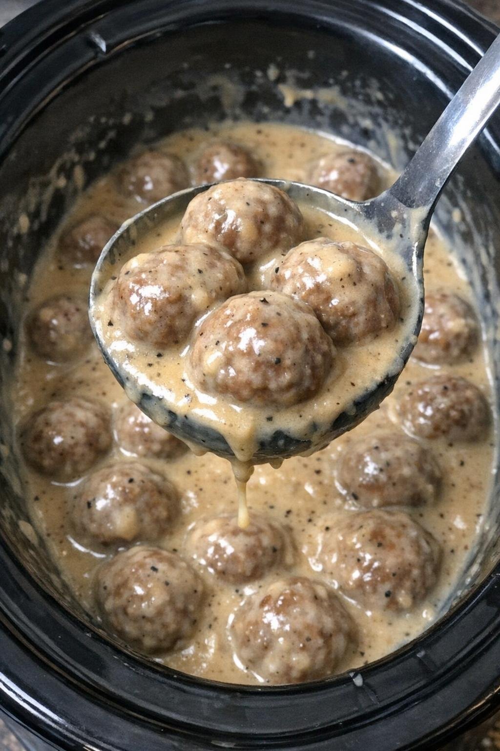 Swedish meatballs in creamy gravy in a slow cooker