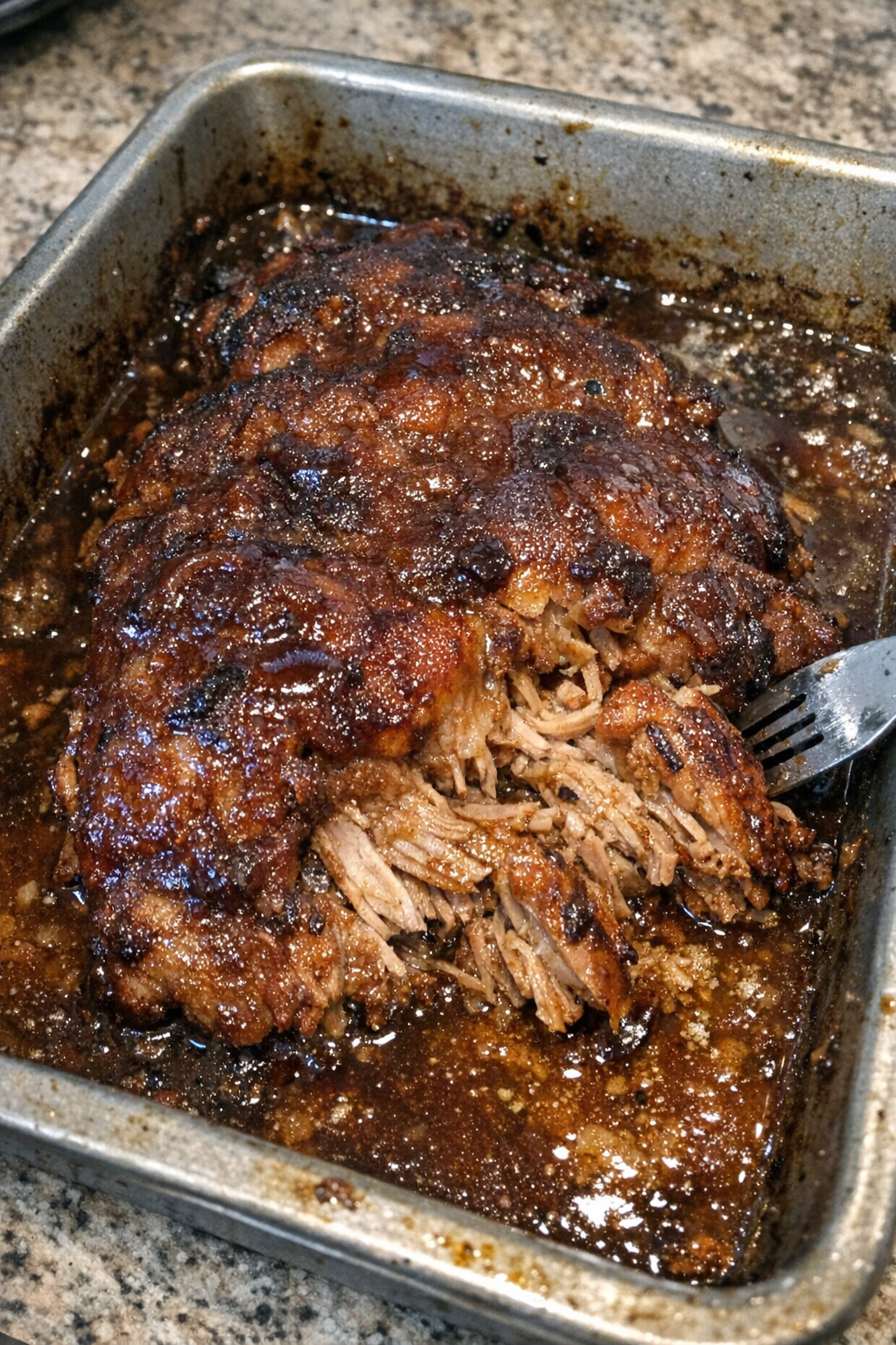 Roasted glazed diner bake in a metal 9x13 pan