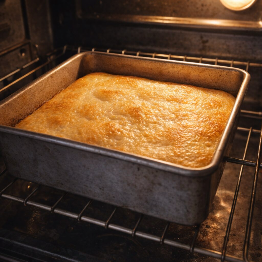 Baked custard in the oven with a lightly golden top