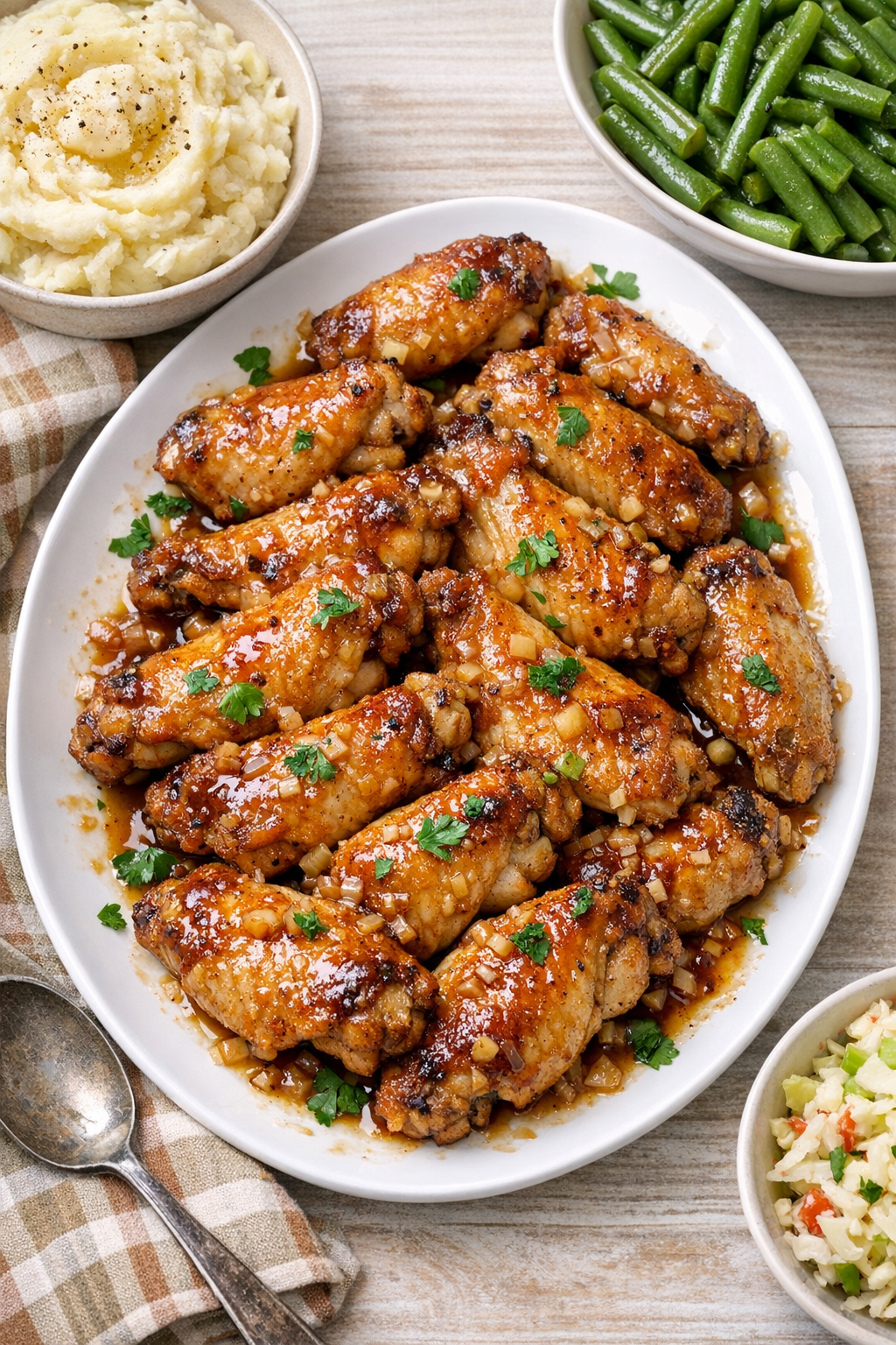 Finished baked supper club chicken wings on a platter