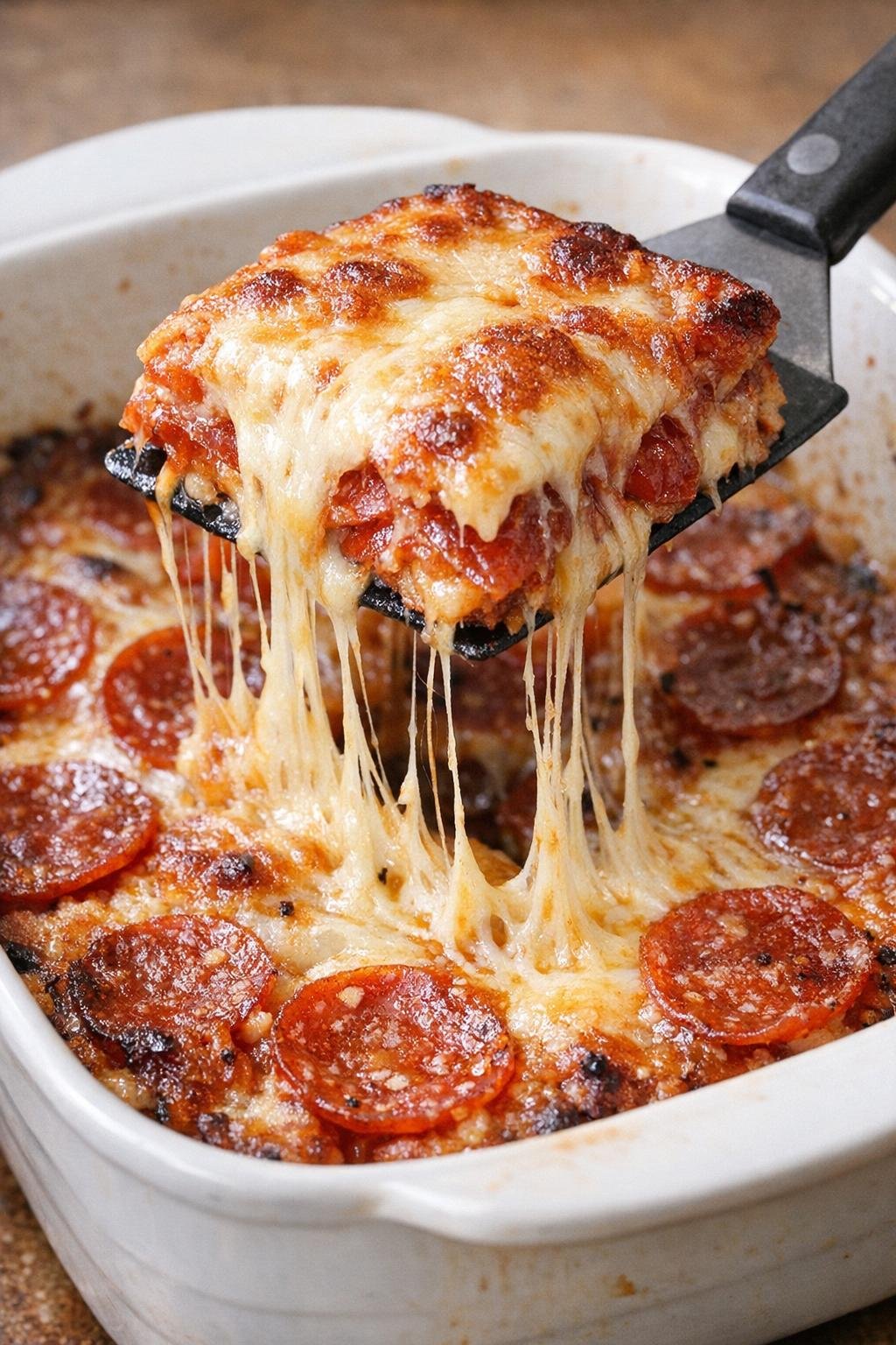 Low carb pepperoni bake in casserole dish