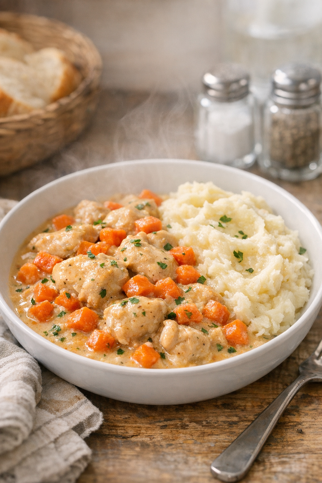 Finished plated slow cooker chicken and carrots