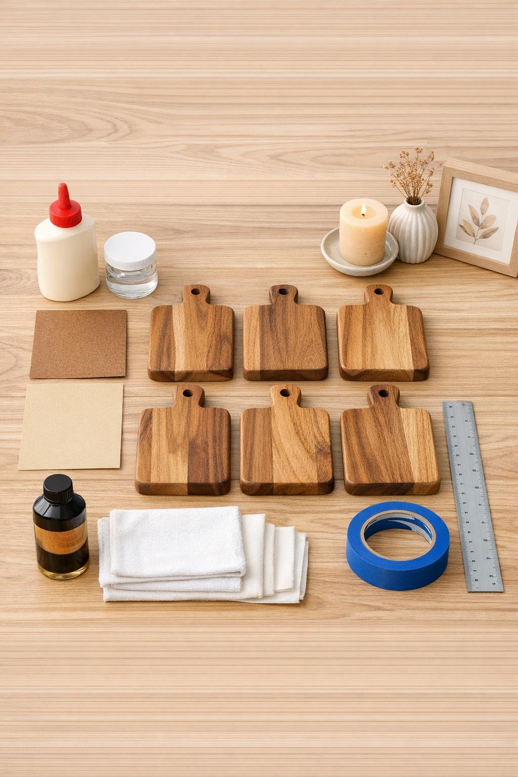 Materials for stacked wood cutting board shelf risers