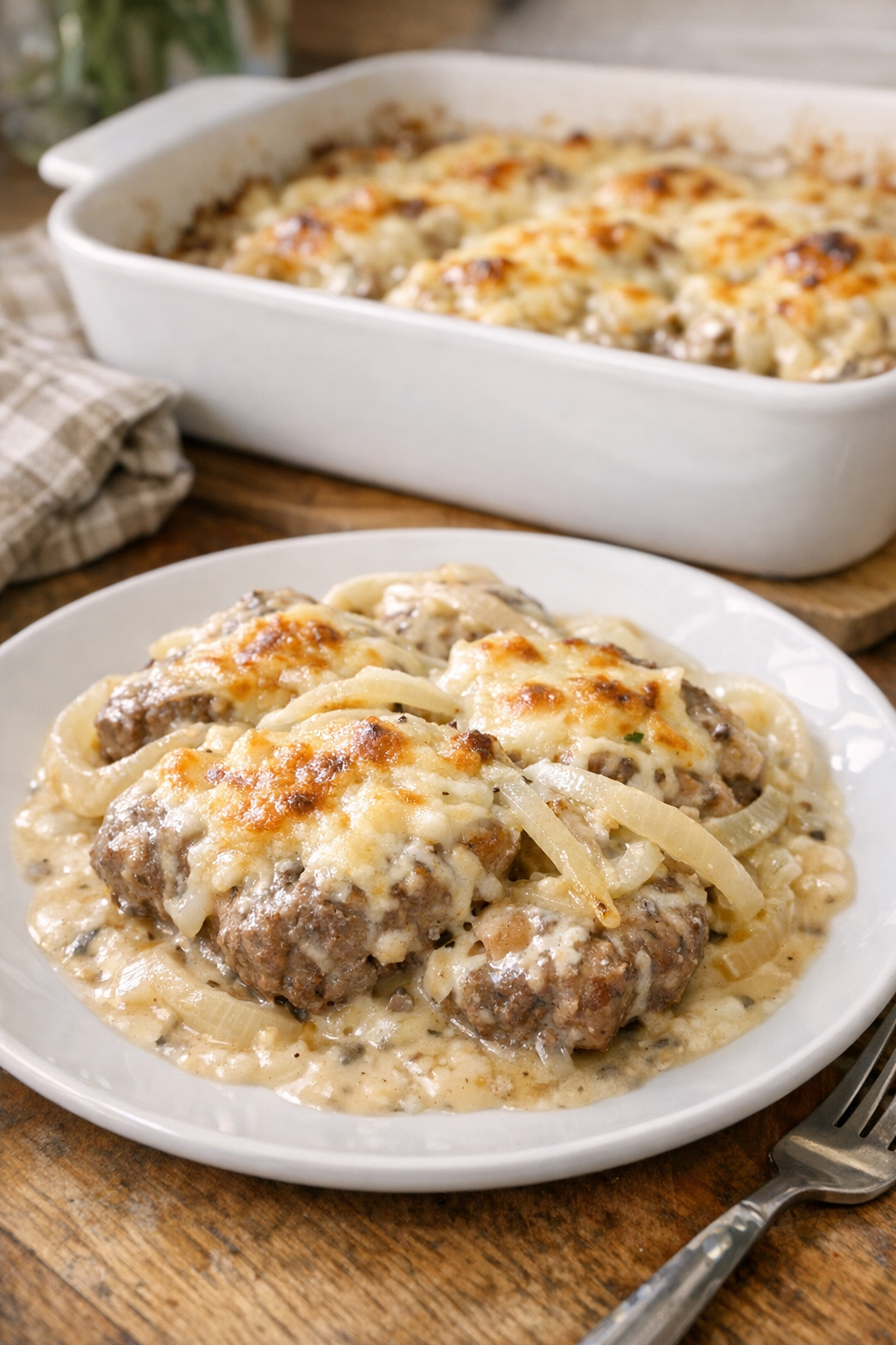Finished Amish beef and ranch casserole plated for serving