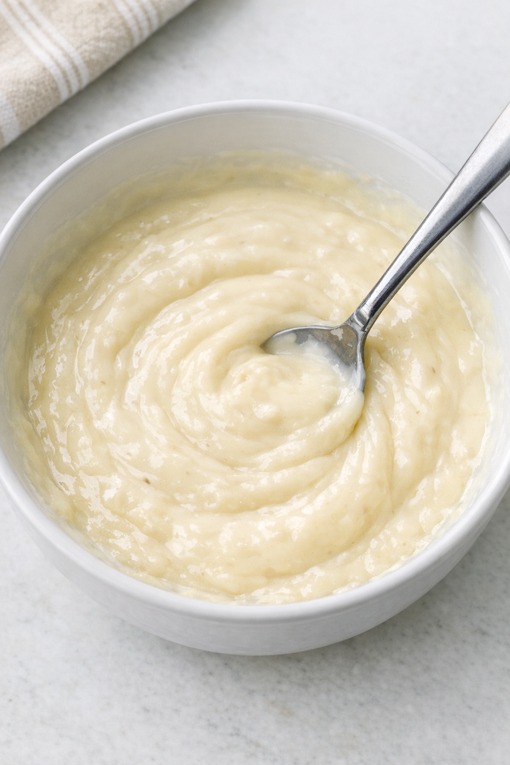 Cream soup and milk mixed in a bowl