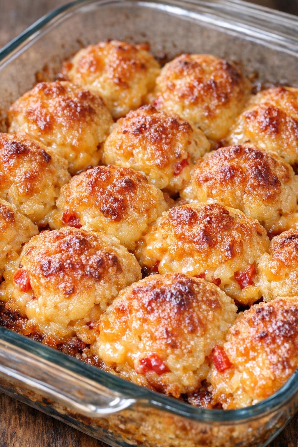 Southern 3-ingredient pimento cheese bites baked in a glass casserole dish