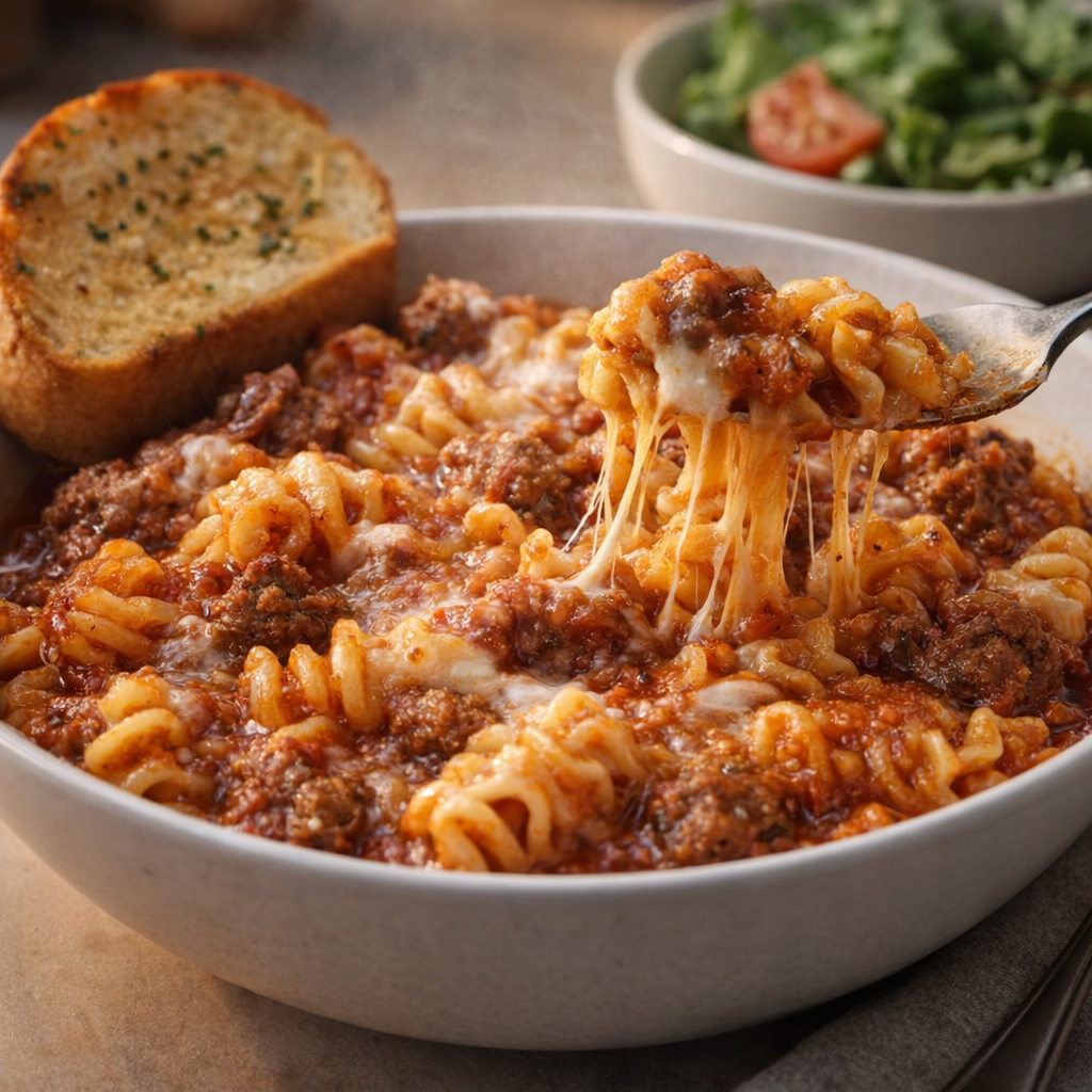 Bowl of radiatori bake ready for dinner