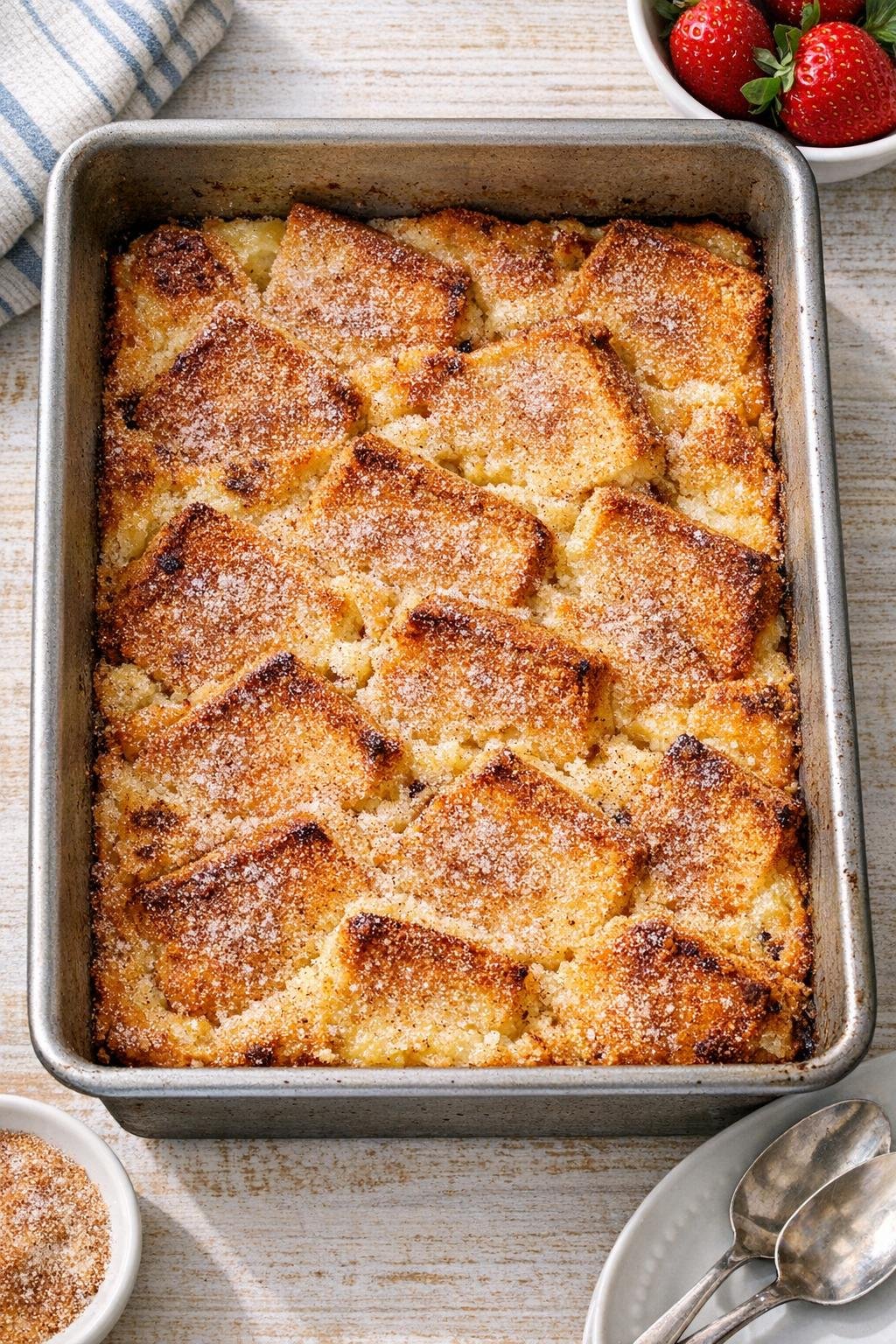 Baked pound cake dessert in a metal pan