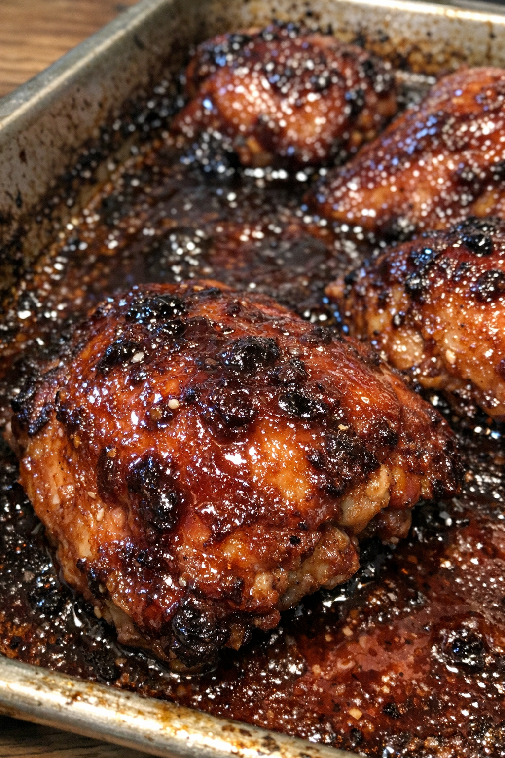Roasted glazed chicken in a baking sheet