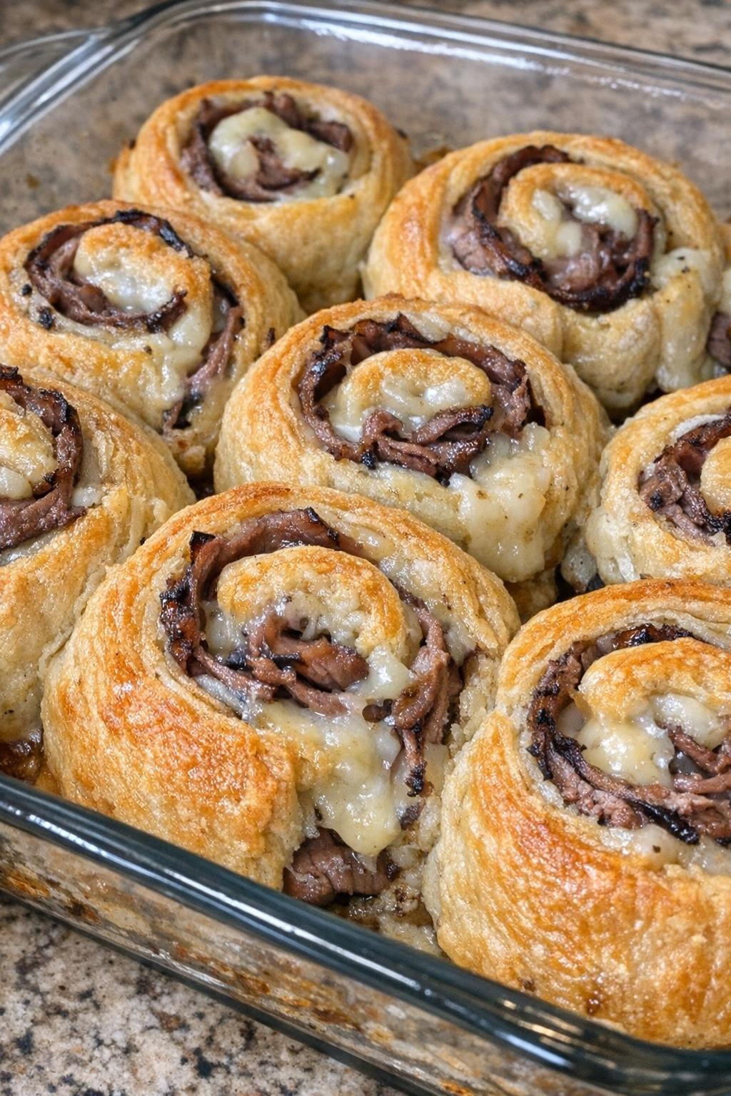 Golden brown beef and Swiss pinwheels