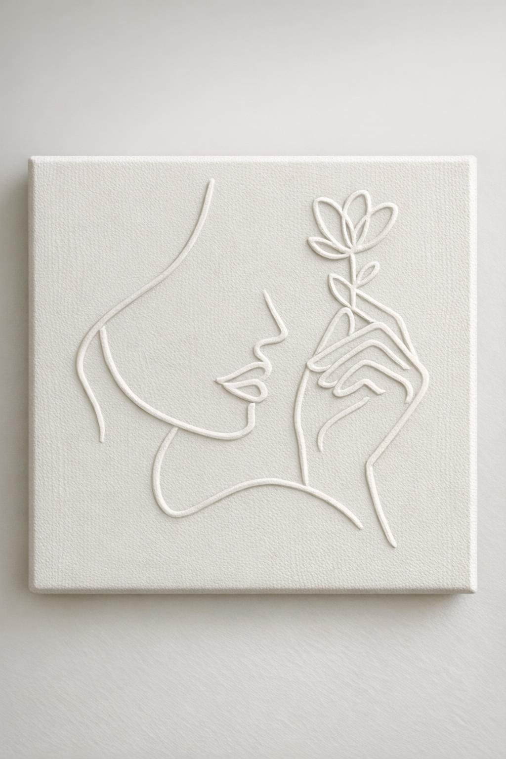 Finished modern plaster line art on a small canvas