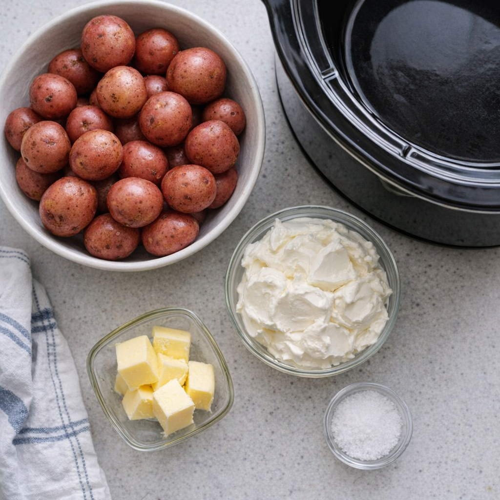 Ingredients for farmhouse potatoes gathered on the counter