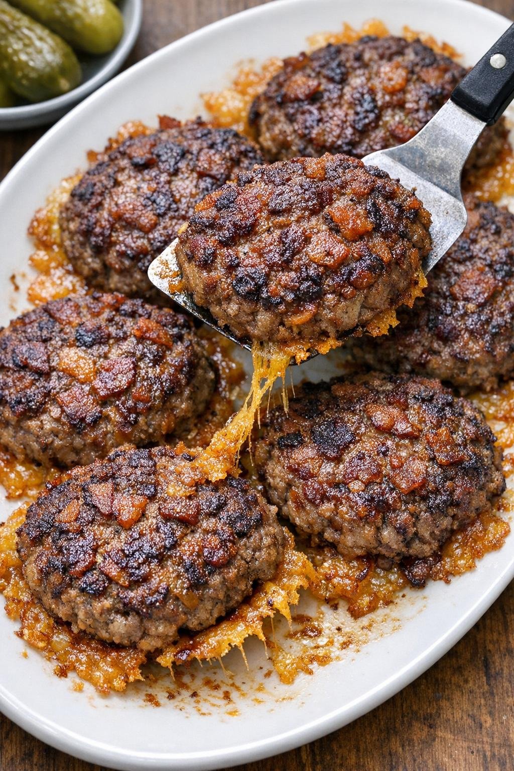 Low carb bacon Stanhope patties on a serving platter