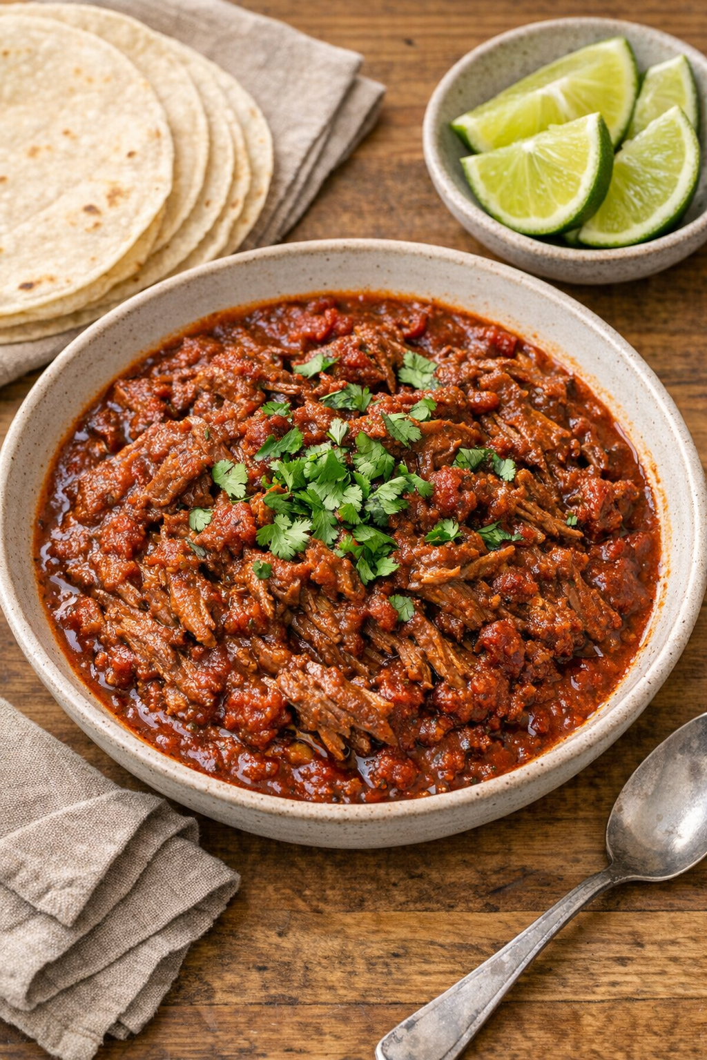 Finished slow cooker beef chorizo plated for serving