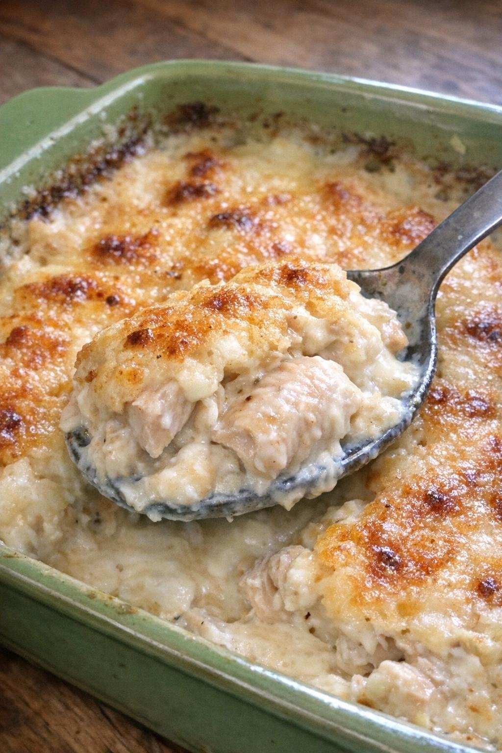 Creamy baked chicken Romanoff fresh from the oven