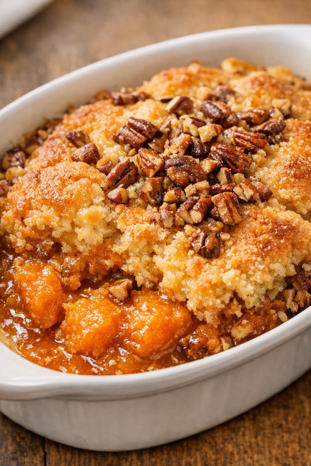 Zoete aardappelcrumble met pecannotentopping