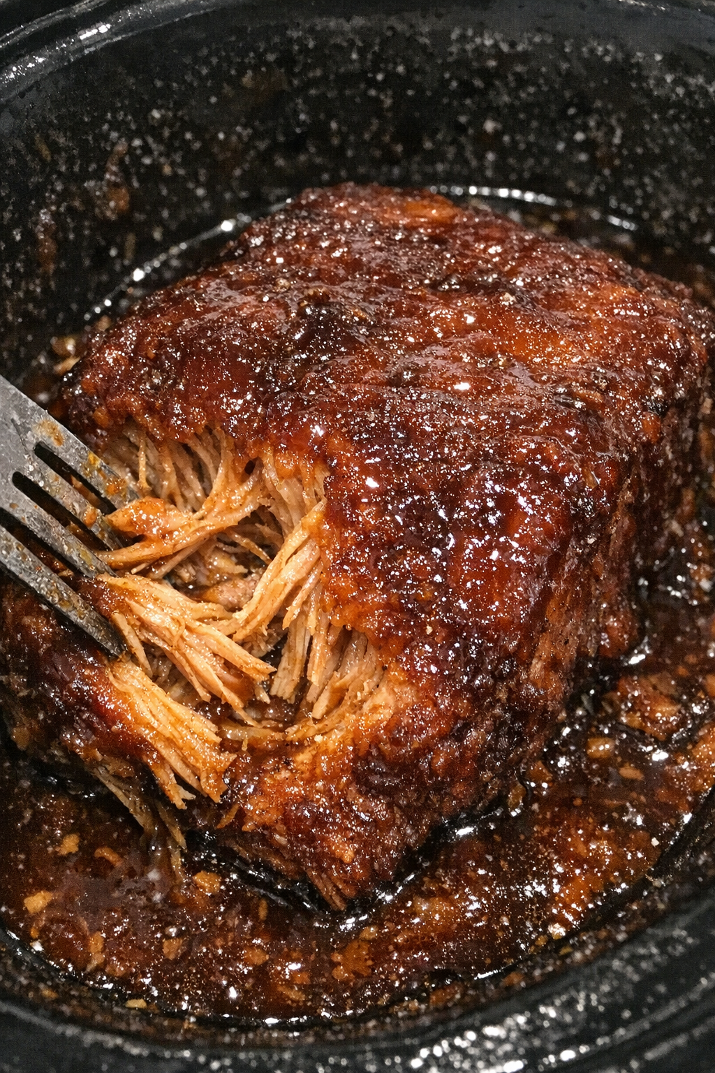 Glazed protein block in a slow cooker