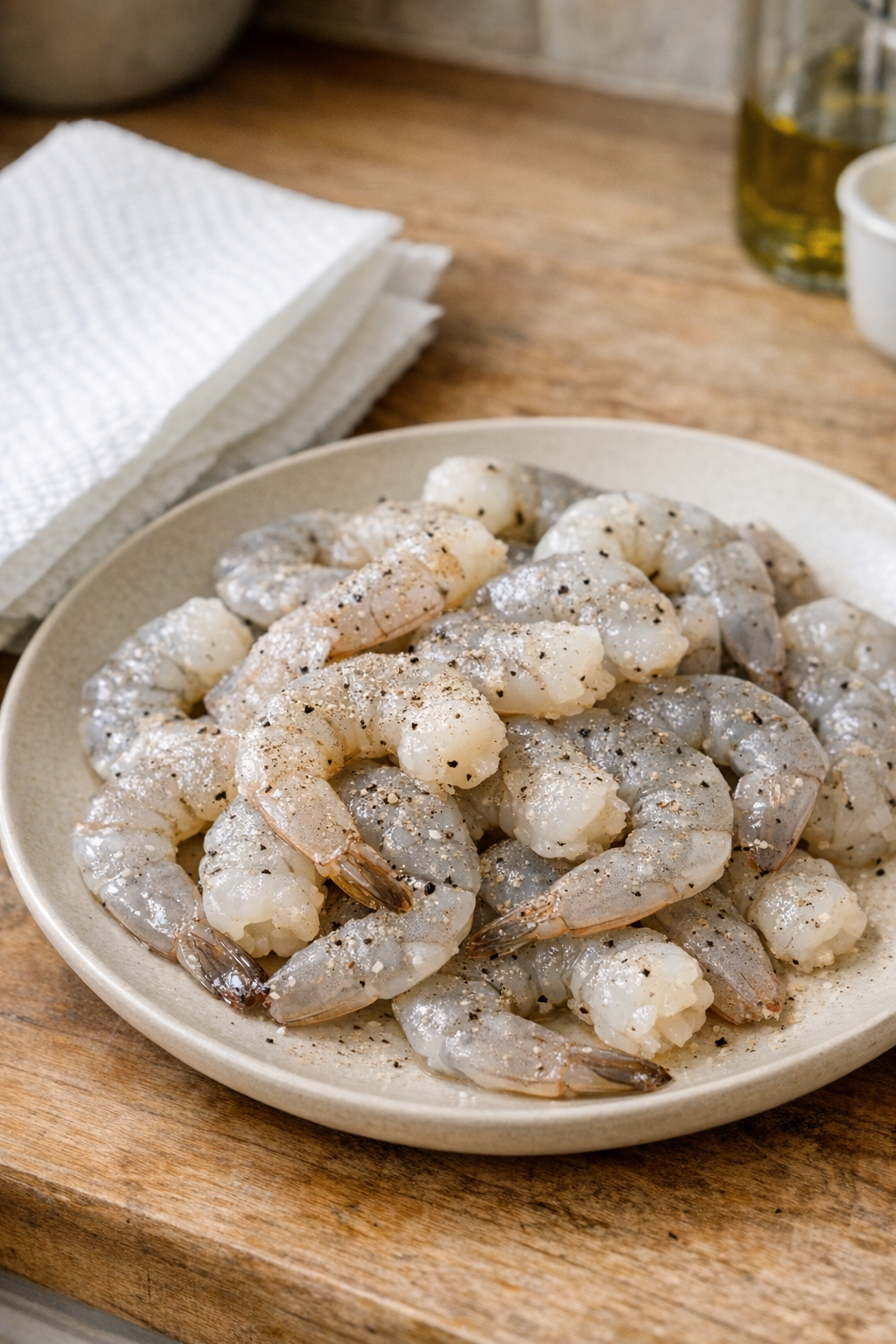 Seasoned raw shrimp on a plate