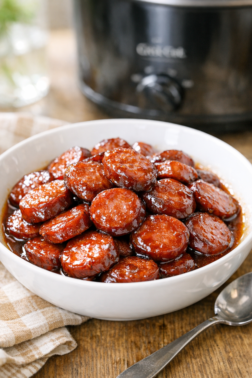 Finished kielbasa in sweet savory sauce