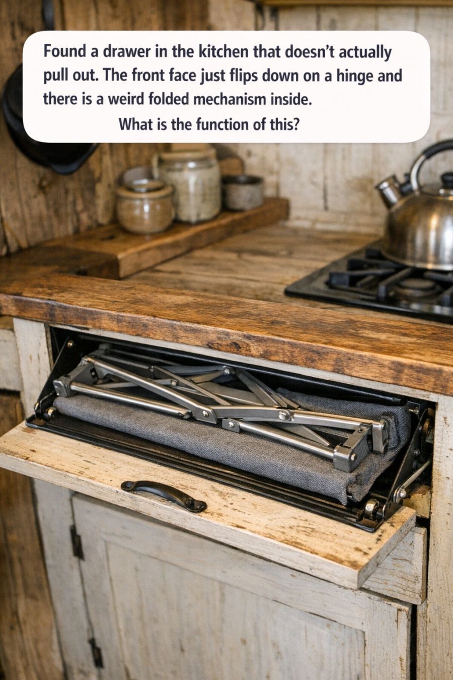 Found a drawer in the kitchen that doesn't actually pull out. The front ...