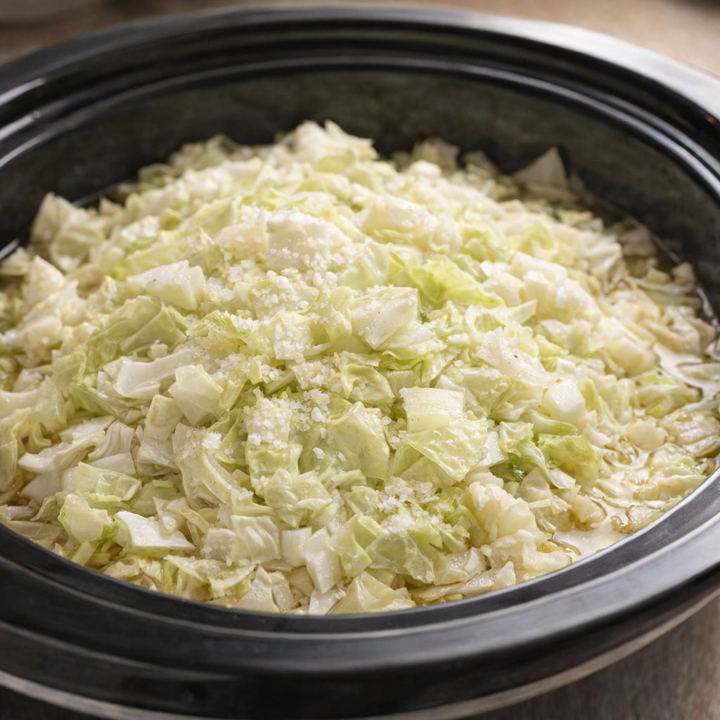 Salted cabbage in the slow cooker before cooking