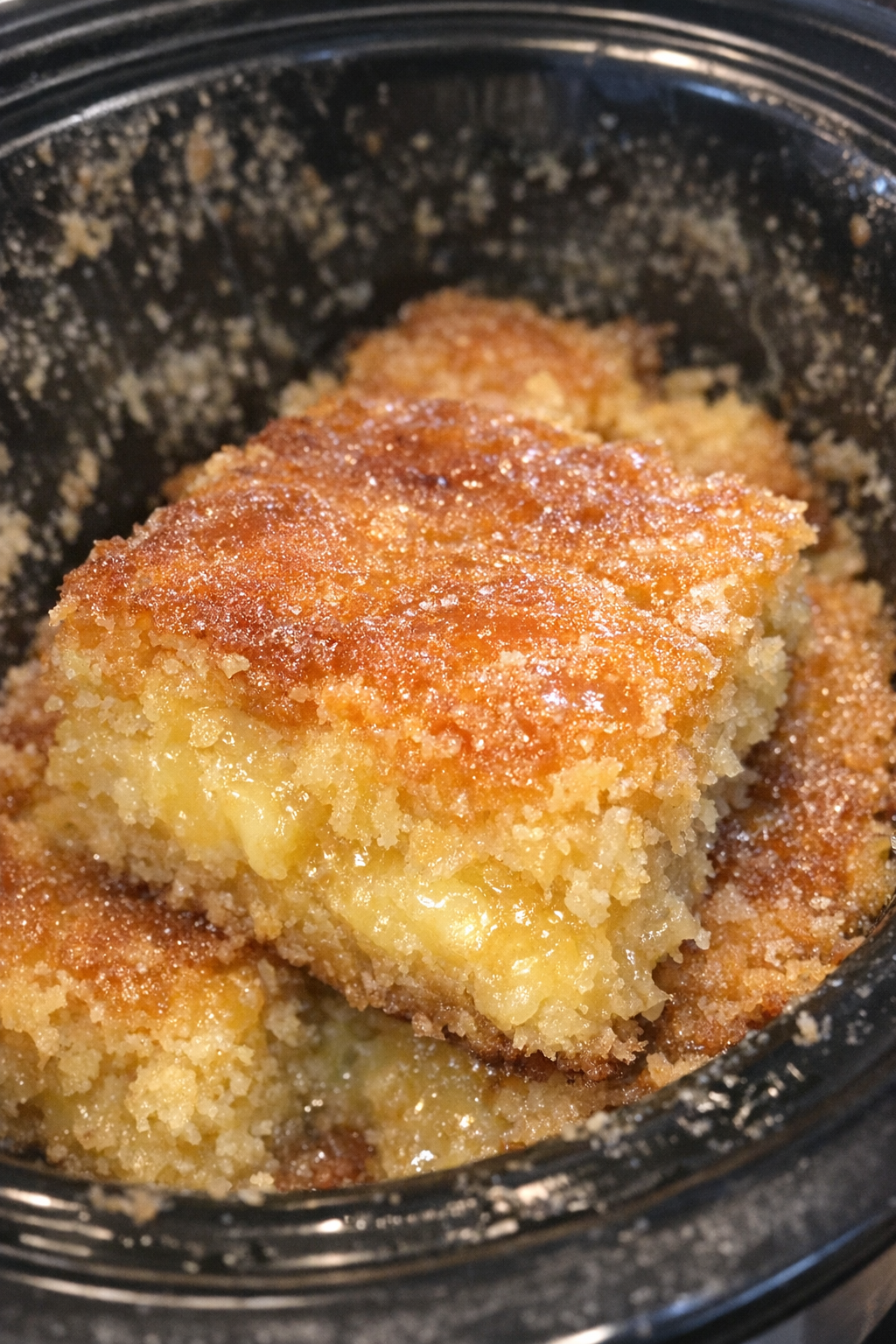 Finished gooey butter cake in the slow cooker