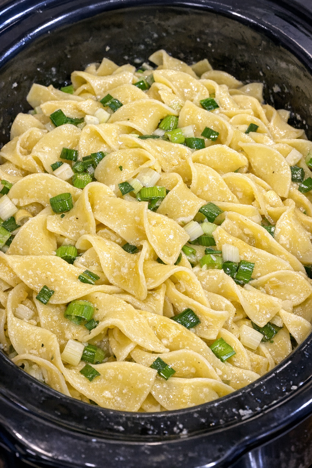 Finished Amish scallion noodles in a slow cooker