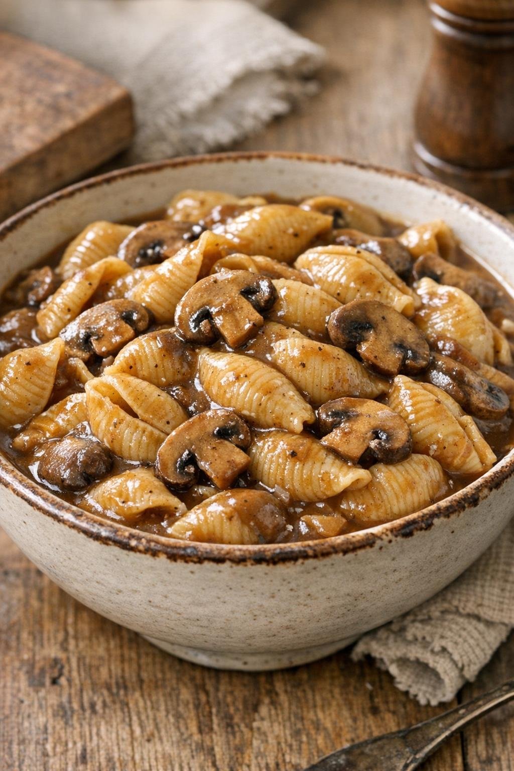 Pasta Kensington met champignons erdoorheen geroerd